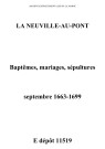Neuville-au-Pont (La). Baptêmes, mariages, sépultures 1663-1699