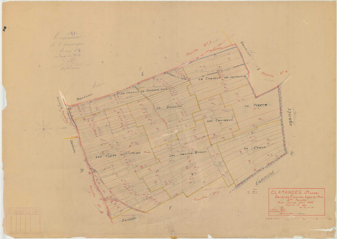 Clamanges (51154). Section F2 échelle 1/2500, plan mis à jour pour 1938, plan non régulier (papier)