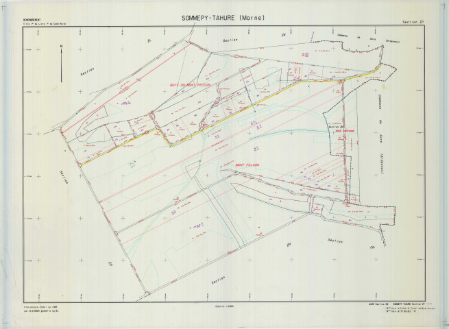 Sommepy-Tahure (51544). Section ZP échelle 1/2000, plan remembré pour 1985 (extension Aure (Ardennes) section ZM), plan régulier (calque)