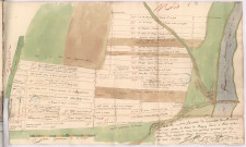 Pogny, plan des contrées dites des communes levé par Jacques Roze, 1742. Plan et carte figurative du quartier de Mecadirat.