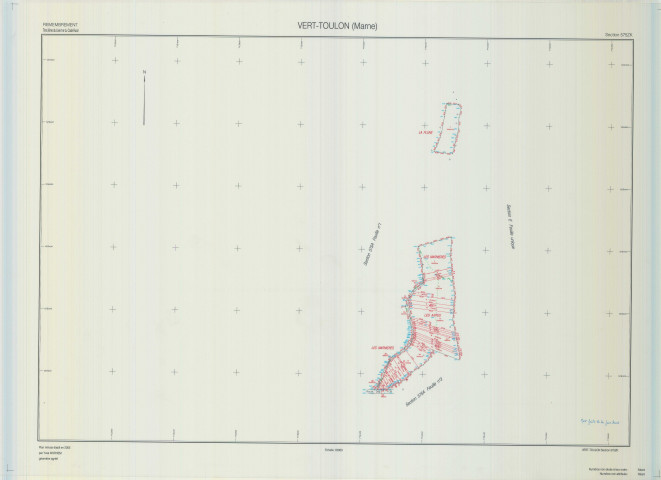 Vert-Toulon (51611). Section ZK échelle 1/2000, plan remembré pour 2005, plan régulier (calque)