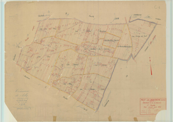 Rilly-la-Montagne (51461). Section C1 échelle 1/1250, plan mis à jour pour 1940, plan non régulier (papier).