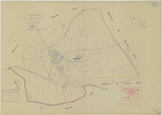 Chaumuzy (51140). Section B3 échelle 1/1000, plan mis à jour pour 1944, plan non régulier (papier).