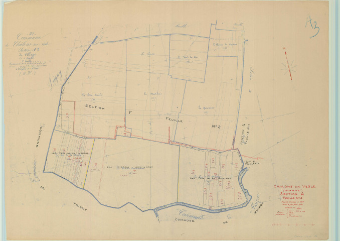 Châlons-sur-Vesle (51109). Section A3 échelle 1/2000, plan mis à jour pour 1958, plan non régulier (papier).