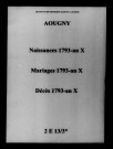 Aougny. Naissances, mariages, décès 1793-an X