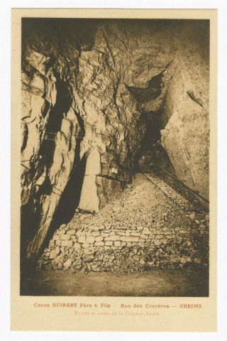 REIMS. Caves Ruinart Père & Fils. Rue des Crayères. Rheims. Entrée et sortie de la crayère André.
(51 - Reimsphototypie J. Bienaimé).Sans date