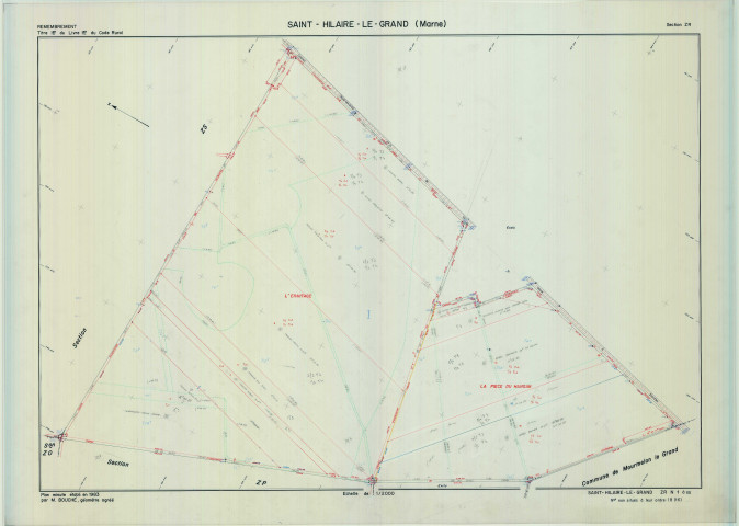 Saint-Hilaire-le-Grand (51486). Section ZR échelle 1/2000, plan remembré pour 1983, plan régulier (calque)
