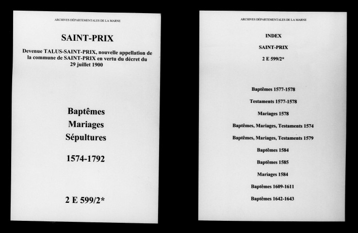 Saint-Prix. Baptêmes, mariages, testaments, sépultures 1574-1792