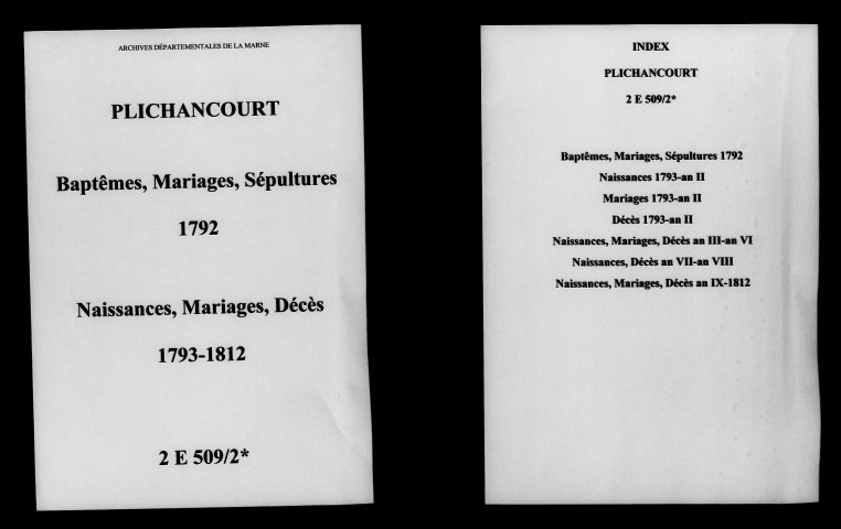 Plichancourt. Naissances, mariages, décès 1792-1812