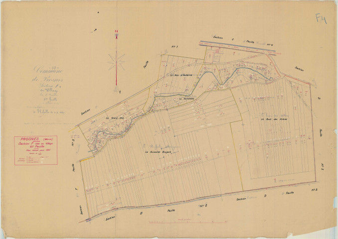 Prosnes (51447). Section F4 échelle 1/1250, plan mis à jour pour 1937, plan non régulier (papier).