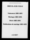 Breuil. Naissances, mariages, décès, publications de mariage 1883-1892