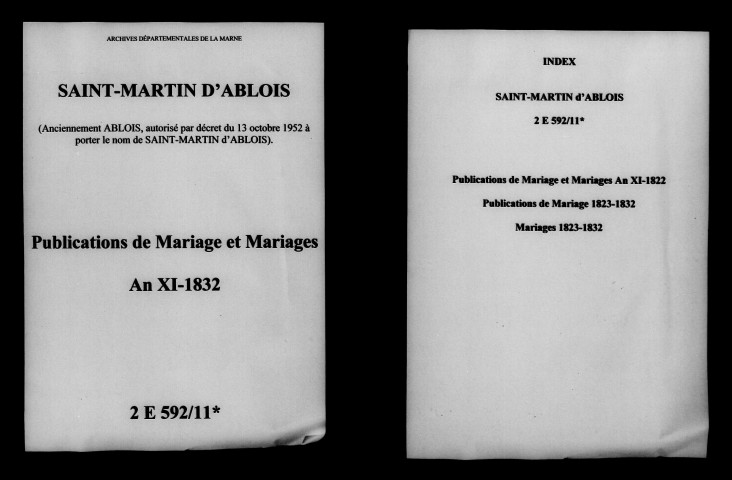 Ablois. Publications de mariage, mariages an XI-1832