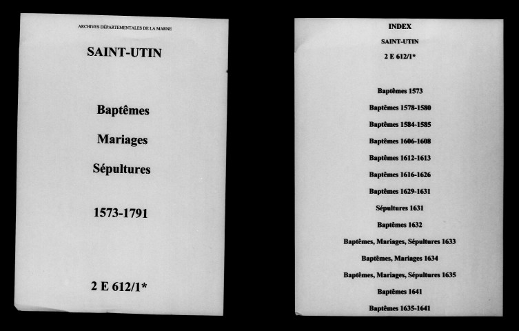 Saint-Utin. Baptêmes, mariages, sépultures 1573-1791