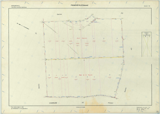 Francheville (51259). Section ZH 1 échelle 1/2000, plan remembré pour 1966, plan régulier (papier armé)