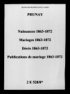 Prunay. Naissances, mariages, décès, publications de mariage 1863-1872