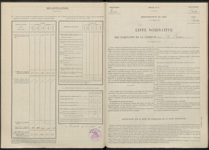 Fresne (Le). Dénombrement de la population 1946
