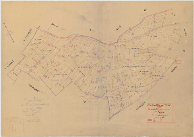 Dommartin-Varimont (51214). Section D1 échelle 1/2500, plan révisé pour 1938, plan non régulier (papier)