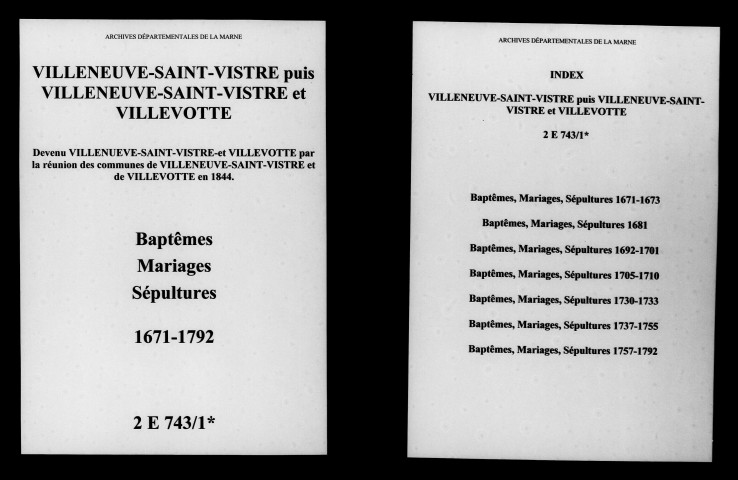 Villeneuve-Saint-Vistre. Baptêmes, mariages, sépultures 1671-1792