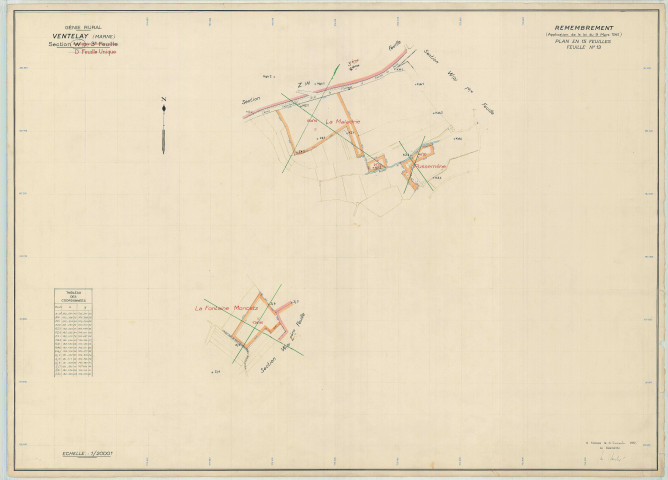 Ventelay (51604). Section D1 D3 échelle 1/2000, plan remembré pour 1959, plan régulier (papier).