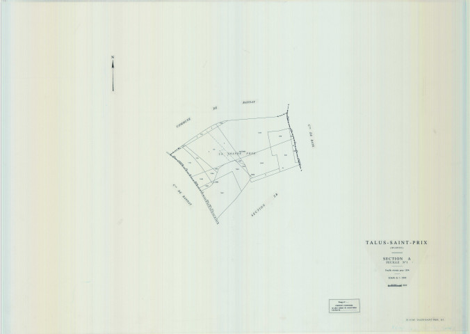 Talus-Saint-Prix (51563). Section A1 1 échelle 1/2000, plan renouvelé pour 01/01/1934, régulier avant 20/03/1980 (calque)