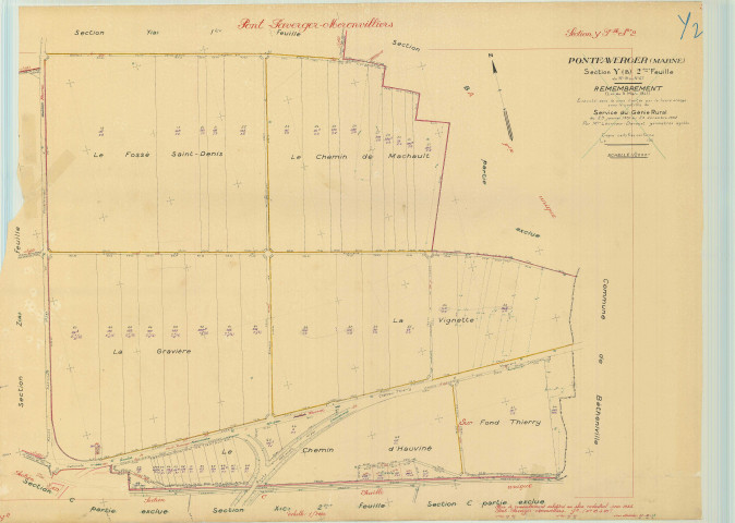 Pontfaverger-Moronvilliers (51440). Section Y2 échelle 1/2000, plan remembré pour 1955, plan régulier (papier).