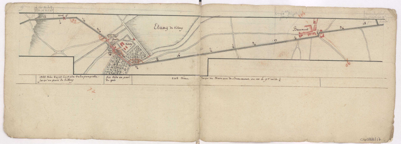 Cartes itineraires grandes routes, 1786 :route n°14, de Sillery à Beaumont.