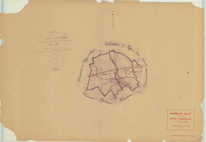Marolles (51352). Tableau d'assemblage échelle 1/10000, plan mis à jour pour 1933, plan non régulier (papier)