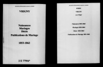 Vrigny. Naissances, mariages, décès, publications de mariage 1853-1862