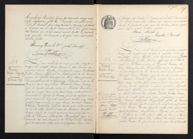 Ognes. Décès 1893-1929