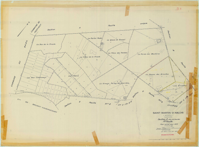 Saint-Martin-d'Ablois (51002). Section D1 échelle 1/5000, plan renouvelé pour 01/01/1933, régulier avant 20/03/1980 (papier)