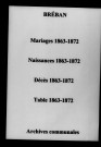 Bréban. Mariages, naissances, décès et tables décennales des naissances, mariages, décès 1863-1872