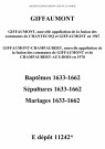 Giffaumont. Baptêmes, sépultures, mariages 1633-1662