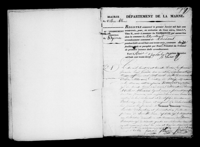 Villers-Allerand. Naissances, publications de mariage, mariages, décès 1833-1842