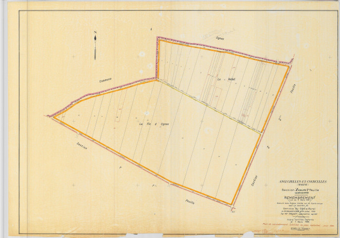 Angluzelles-et-Courcelles (51010). Section ZI 1 échelle 1/1000, plan remembré pour 01/01/1956, régulier avant 20/03/1980 (papier)