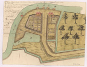 Plan des maisons et lavoirs étably sur le Préz de la Burie appartenant à l'Hôtel Dieu de Reims (15 novembre 1769)