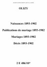 Olizy. Naissances, publications de mariage, mariages, décès 1893-1902