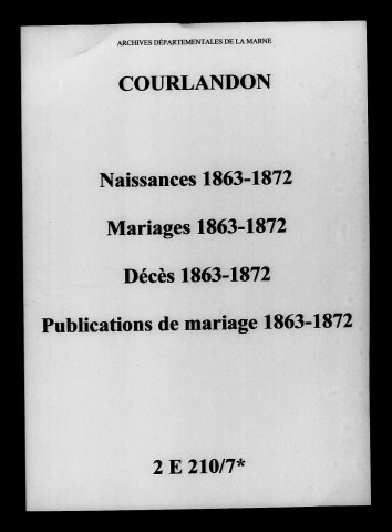 Courlandon. Naissances, mariages, décès, publications de mariage 1863-1872