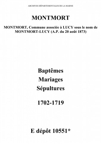 Montmort. Baptêmes, mariages, sépultures 1702-1741