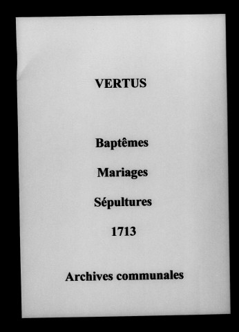 Vertus. Baptêmes, mariages, sépultures 1713