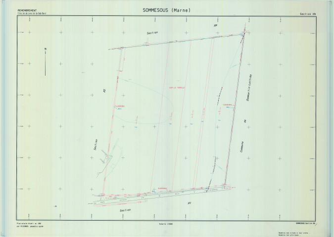 Sommesous (51545). Section XN échelle 1/2000, plan remembré pour 1991, plan régulier (calque)