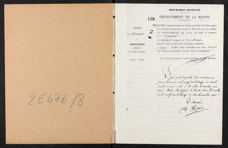 Norrois. Naissances, mariages, décès 1912-1921 (reconstitutions)