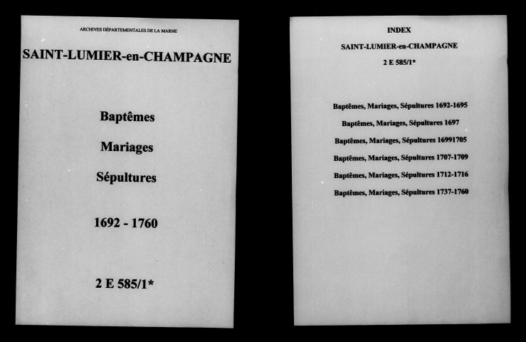 Saint-Lumier-en-Champagne. Baptêmes, mariages, sépultures 1692-1760