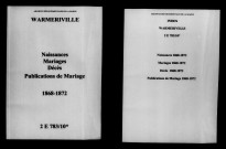 Warmeriville. Naissances, mariages, décès, publications de mariage 1868-1872