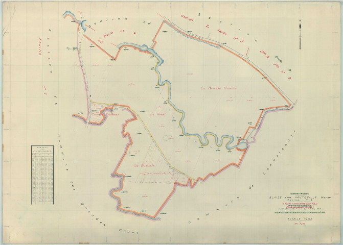 Sainte-Marie-du-Lac-Nuisement (51277). Blaise-sous-Hauteville (51067). Section Y2 échelle 1/2000, plan remembré pour 1960, plan régulier (papier armé)