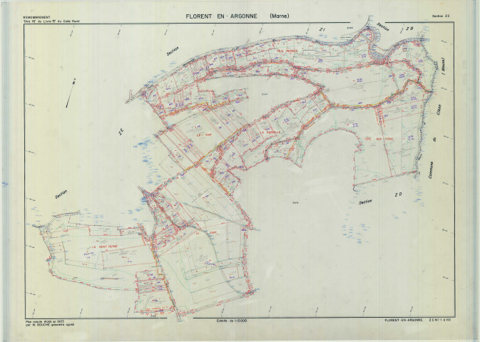 Florent-en-Argonne (51253). Section ZC échelle 1/2000, plan remembré pour 1983, plan régulier (calque)