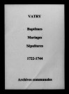 Vatry. Baptêmes, mariages, sépultures 1722-1744