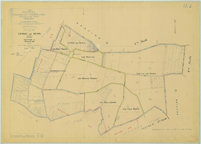 Cernay-lès-Reims (51105). Section U3 échelle 1/1250, plan mis à jour pour 1969, plan non régulier (papier).