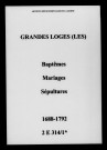 Grandes-Loges (Les). Baptêmes, mariages, sépultures 1688-1792