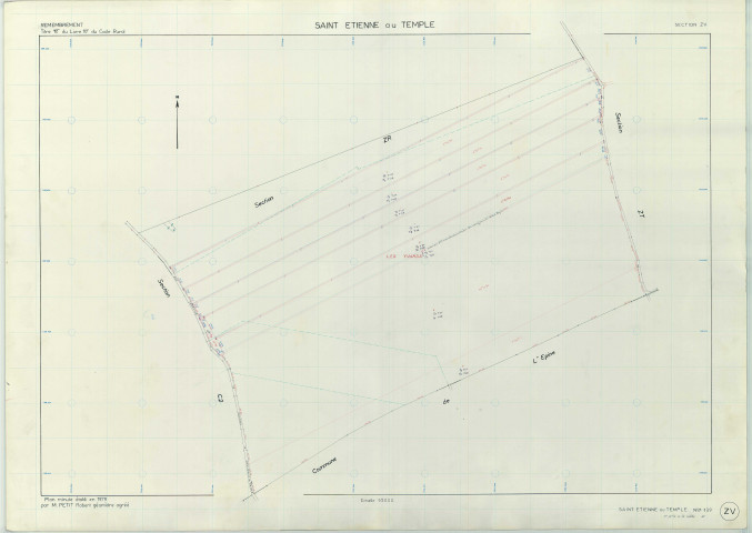 Saint-Étienne-au-Temple (51476). Section ZV échelle 1/2000, plan remembré pour 1963, plan régulier (papier armé)