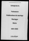 Tinqueux. Naissances, publications de mariage, mariages, décès 1833-1842